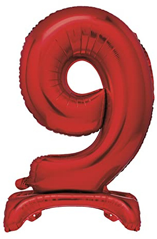 Unique Red Standing Number 9 Foil Balloon 30, Packaged