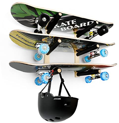 Skateboard och longboard förvaringsställ, trifecta väggmonterad skärm, hem och garage organisatör