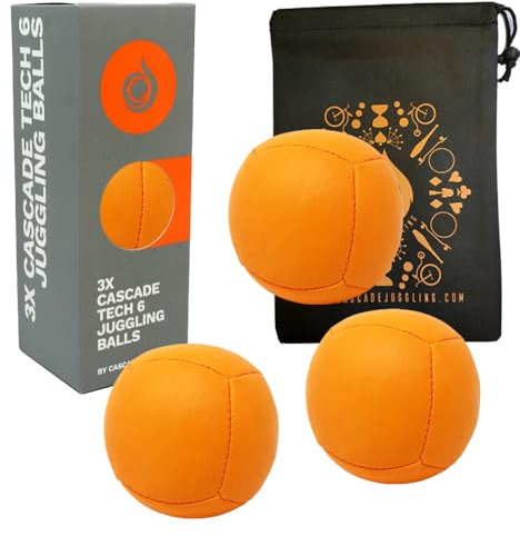 Cascade Juggling 3 x Tech 6 Jonglierbälle – Pro Level 6 Panel Jonglierset – inklusive Tragetasche (orange)