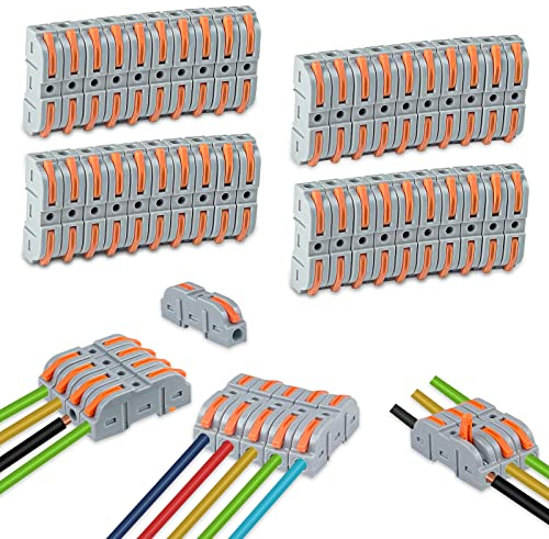 Uootach 40 Pièces Connecteurs Electriques Rapide avec Levier, connecteur de Fil Blocs de jonction compacts combinables Borne conducteur 4mm², Combinaison Libre de bornes des Deux côtés