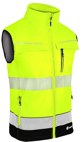 Beeswift - Two Tone Hi Vis Gilet - Yellow and Navy Work Gilet with Multiple Pockets and 100% Softshell Polyester Bonded Fabric - Medium Weight Bodywarmer with Segment Tape and More - Size XL