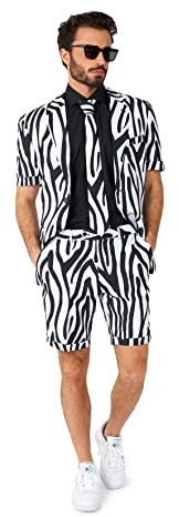 OppoSuits Herren Sommer Zazzy Zebra Anzug - Perfekt für den Sommer - Tropische Partys - Inklusive Blazer, Shorts und Krawatte - Schwarz - Größe US 50