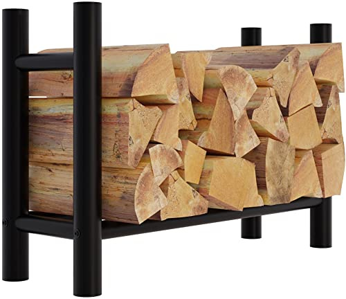 CLP Medya Étagère à bois de cheminée robuste en métal noir I Disponible en 5 tailles I Aide à empiler pour bois de chauffage, dimensions : 30 x 80 x 60 cm, forme : ronde