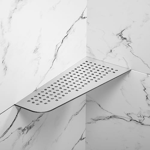Bernkot Corner Shower Shelf 12 Brushed 304 Stainless Steel Quadrilateral Corner Shelf Heavy Duty Recessed Bathroom Shelf No Drilling Needed