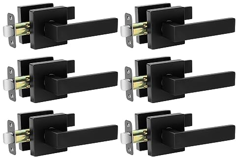 AEEKEL Matte Black Door Handle Interior Door Knob Passage Levers Set (No Lock), 6 Pack Heavy Duty Door Handle for Hall or Closet, Keyless Door Levers for Left Right Handle Doors