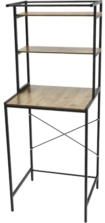 KAUITOPU 3 Etagen Waschmaschinenregal, Waschmaschine Aufbewahrungsgestell Badezimmer Turm Regal für Badezimmer Waschküchen Balkone Veranden Wohnzimmer (Schwarz+Eiche)