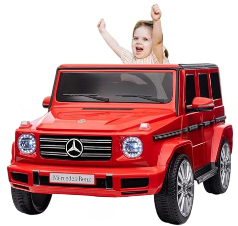 Kinder Elektroauto, Lizenziert von Mercedes-Benz G500 12V Elektrofahrzeug, Elektroauto mit Fernbedienung, 3 Geschwindigkeiten, Hupe, LED, Musik, USB, MP3, Bluetooth, für Jungen, Mädchen (Rot)