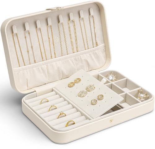 Vlando Portagioie moderno Middle, portagioie da donna e da donna, in pelle, per orecchini, collane, bracciali, idea regalo per adolescenti