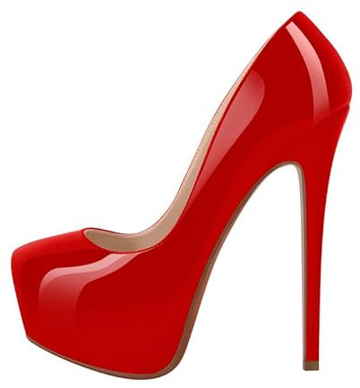 MissHeel Stiletto High Heels Invisible Platform Pumps for Women Closed Toe Slip-on Court Shoes Patent Leather Party Wearing Red Size 5