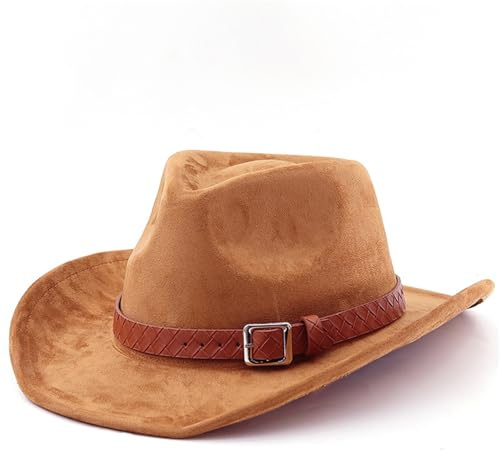Kvinnor western cowgirlhattar män vintage cowboyhatt brett brätte trendig Fedora filt jazzhatt med bältesspänne
