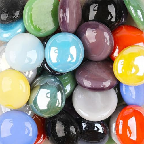 LiFschal Flat Glass Marbles,Mixed Color Glass Gems,Flat Bottom Marble Beads,Vase Fillers Beads Decorative Glass Pebbles for Fish Tank Home Decorative,About 200G(0.45LB),32-37PCS