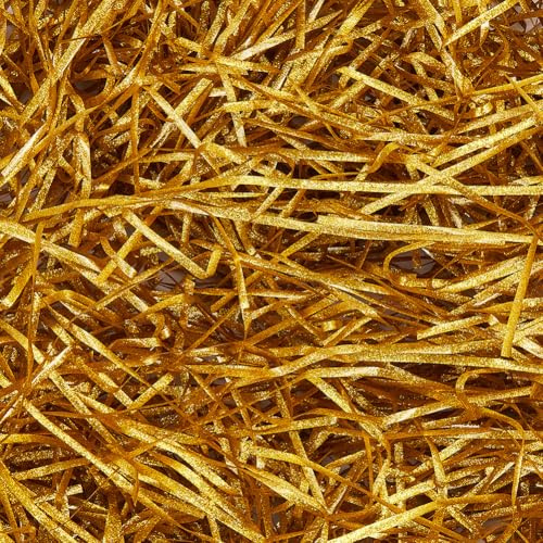 SOFPLATE 90G Shredded Raffia Paper Fill Basket Grass Filler Bulk Glitter Gold Gift Box Filling Cushion Crinkle Cut Shred Tissue Wrapping Bags Shredded Confetti for Gifts Packing Shipping Party Decor