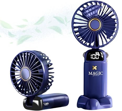 Ventilador de Mano USB-C. Mini Ventilador de Bolsillo Silencioso, Portatil con 5 Velocidades y Base. Ventilador Plegable con Colgador de Cuello para Oficina, Hogar. Cable de Carga Incluido.