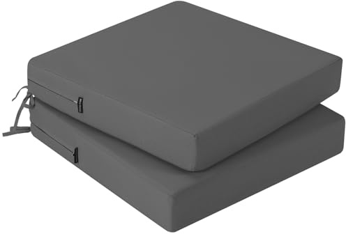 PRIMEPATIO Stuhlkissen 50x50 2er Set für den Außenbereich, wasserdichte Schaumstoff Sitzkissen Outdoor, Garten Sitzpolster Stuhl, Terrassenstuhl mit Bändern, Esszimmerstuhl Stuhlauflage, Dunkelgrau