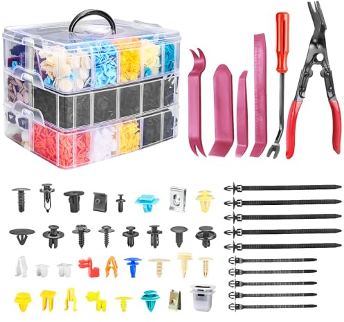 2080Pcs Car Retainer Clips & Fasteners Kit – 33 Universal Sizes Nylon Bumper, Fender Rivets, Door Panel Clips, and Plastic Rivets with 10 Cable Ties and Removal Tool for Toyota, Ford, Benz, Chevy