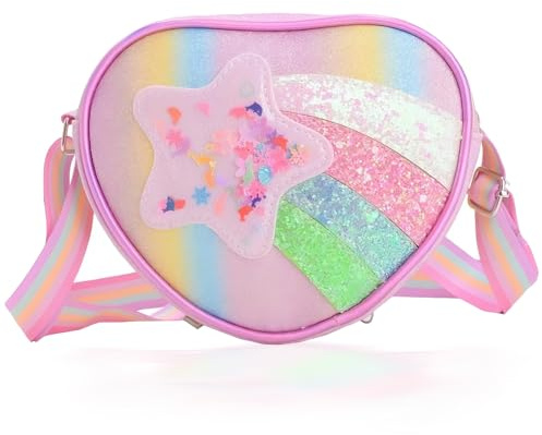 Fuaihui Girls Handbag, Rainbow Star Crossbody Purse for Kids, Adjustable Strap Shoulder Bag, Lovely Glitter Purse, Perfect for 3-12 Year Old Girls Toddler Teens