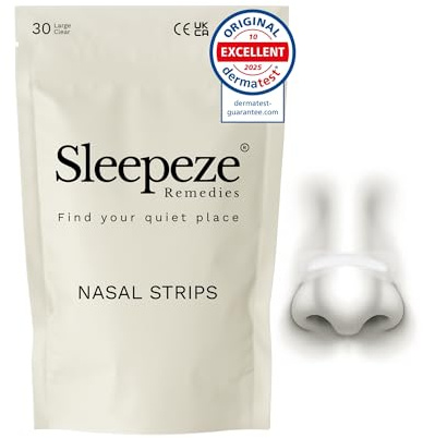 Sleepeze Remedies Bandelettes Nasales Grand Clair, 30 Bande Nasale Anti ronflement pour nez Congestionné et Améliore Oxygénation, Premium Nose Strips forte tenue pour Sport et Sommeil, Ecarteur Nasal