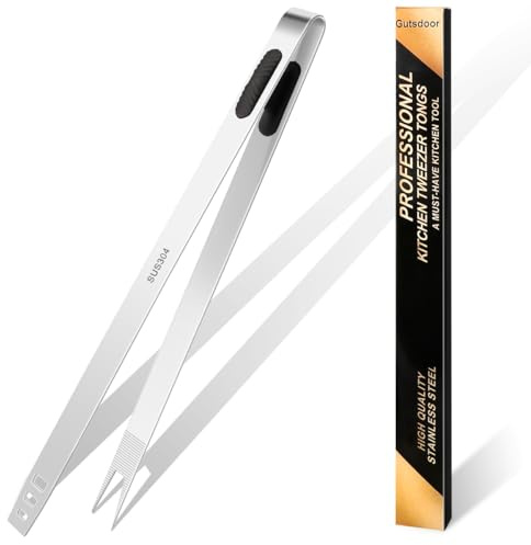 Gutsdoor 12-Inch Professional Kitchen Tweezers Stainless Steel Grill Tongs for BBQ, Grilling, Camping and Home Cooking Multi-Use Precision Cooking Tweezers for Outdoor Grill & Home Kitchens