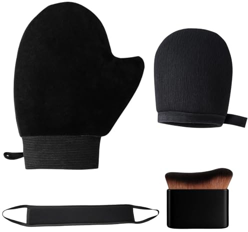 Guante de bronceado para autobronceador, juego de 4 guantes autobronceadores, distribución uniforme para un bronceado impecable, ideal para zonas de espalda y difíciles de alcanzar