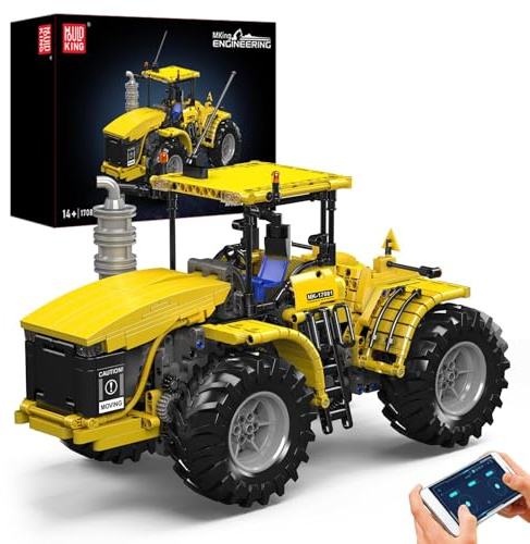 Mould King 17081 Technical Articulated Tractor Building Blocks Model, 1300 Pieces Remote Controlled Towing Vehicle Model Building Blocks Toy, Remote Control and App Double Control Mobile Truck