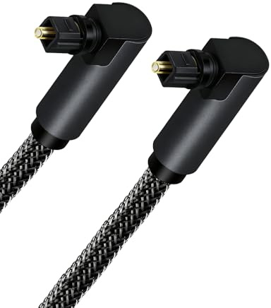 2 M Cable Óptico, Cable de Fibra Óptica 90° Audio Digital Toslink de Ángulo Recto Enchufe Giratorio 360 Grados Stereo Dolby para Televisión Reproductor Blu-Ray Barra Sonido HDTV PS3 PS4 Xbox Negro