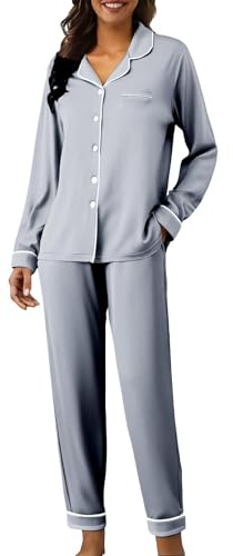 Genérico Pigiama da donna invernale, in cotone, comodo e leggero, con maglietta a quadri, pantaloni lunghi, tessuto morbido e confortevole, biancheria da notte elegante e traspirante, Luce Ashy, S