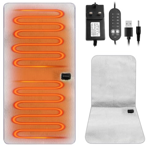 Portable Heated Chair Pad, Electric Heat Pad USB AC/DC with 5 Temperatures Levels, Imitation Rabbit Fur Heated Chair Cover with Backrest for Offices, Playrooms, Living Rooms, Stadiums