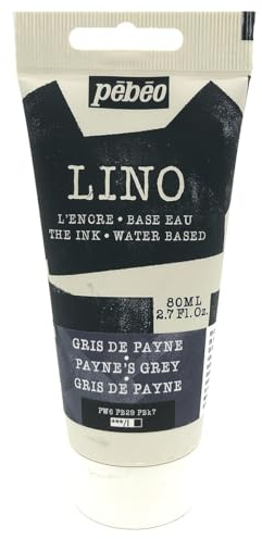 Pébéo Tinta de Linograbado gris de PAYNE 80 ml – Tinta Lino al Agua Ultra Pigmentada y Opaca, Impresión sobre linóleo y papel, Limpieza fácil