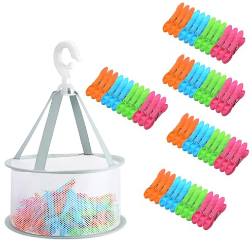 Zatixbu Juego de 60 Pinzas Ropa con Cesta, Pinzas Ropa Que no Dejan Marca Resistentes al Viento y Antideslizantes, para Secado en Exterior e Interior Ropa Toallas Calcetines