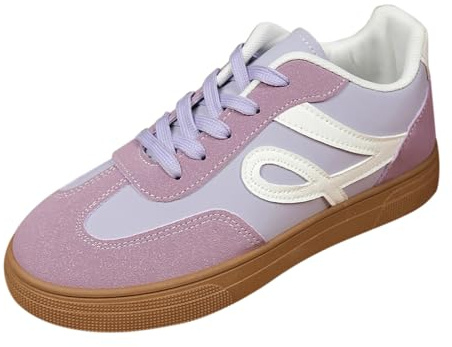 Zapatillas de deporte para mujer, planas, retro, zapatillas de deporte, de moda, zapatillas de deporte, talla grande, suela antideslizante, cómodas, ligeras, zapatos casuales, morado, 40 EU