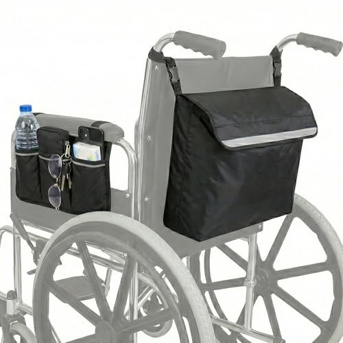 Water Repellent Wheelchair Bag Set, Multi Functional Wheelchair Bags with Cup Holder and Reflective Strip Storage Bag, Wheelchair Accessories for Adults are Compatible with Scooter, Walker,Rollator
