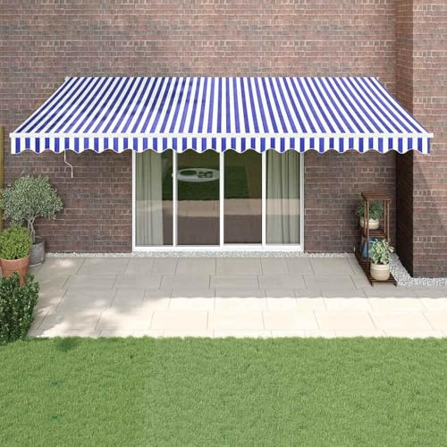 Sonnenschutz Kassettenmarkise, Elektrische Markise mit Kurbel Blau und Weiß 5x3 m für Terrasse, Balkon, Garten