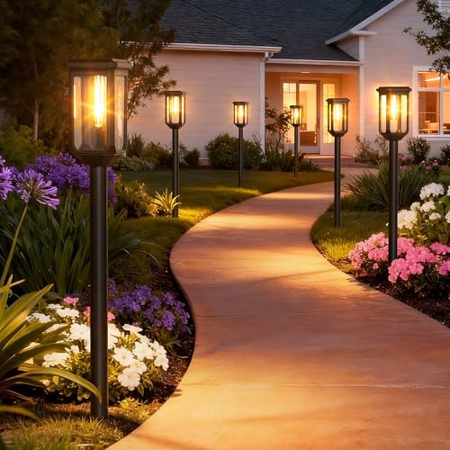 ICRGB Lot de 6 lampes solaires pour jardin - 3000 K - Blanc chaud - Lampes solaires pour extérieur - IP65 - Étanche - Éclairage extérieur - Décoration pour cour, chemin, terrasse, pelouse