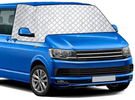 LCAUTFR Windschutzscheib Abdeckung für V W T5 Frontscheibe Sonnenschutz für Wohnmobil Oxford Frontscheibenabdeckung Anti Schnee Frost EIS, Silber Schwarz