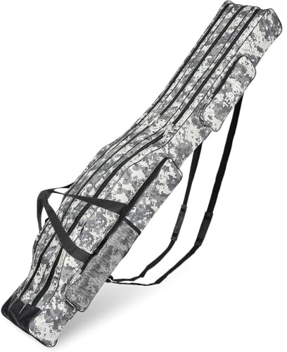 Jonuin Fishing Rod Bag, 150cm Foldable Portable Fishing Pole Bag, Fishing Pole Storage Bag with 3 Layers Waterproof Oxford, Fishing Rod Case for Fisherman (Grey Camouflage)