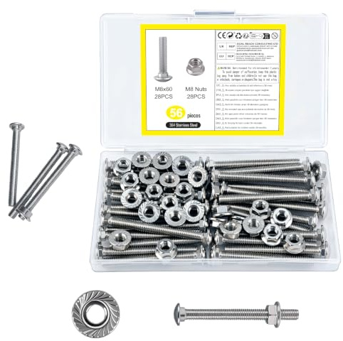 28 Pcs Tornillos de Cabeza Redonda Plana M6 x 60 mm | Tornillos de Carruaje de Acero Inoxidable, Tornillo con Tuercas de Brida Hexagonales, Pernos de Cabeza de Armadura