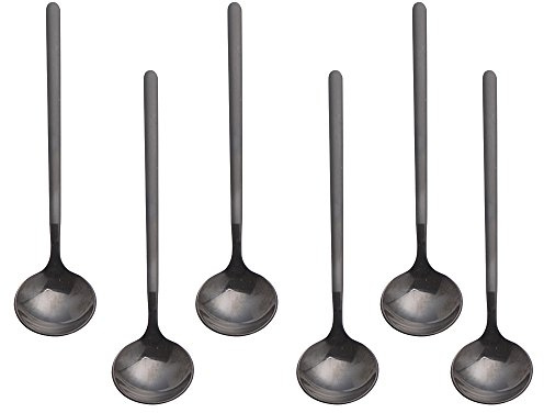 6 PCS Black Coffee Spoons, 18/8 Stainless Steel Espresso Spoons, 5.2 Inches Vogue Mini Tea Spoon, Cappuccino Stirring Small Spoon for Dessert, Ice Cream, Frosted Handle, Sweejar(Black)