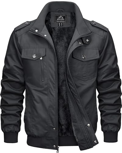 MAGCOMSEN Veste d'hiver pour homme - Doublure chaude - Veste polaire cargo décontractée - Veste mi-saison en coton - Veste militaire avec poches multiples, gris, L