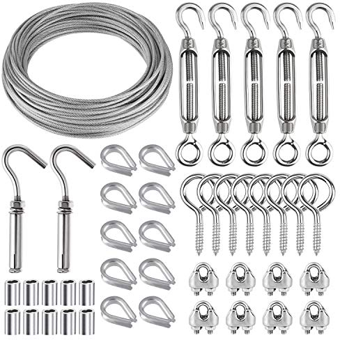 CHRORINE 44 Stück Gartendraht für Kletterpflanzen 30M Garten Drahtseil Kit 304 Edelstahl M5 Spannstraffer