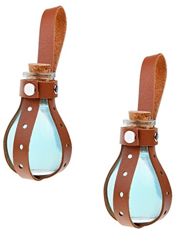 Eco-Fused 2x Bottiglietta per Pozioni Cosplay Piccola - Trasparente Sferica Cosplay, Accessorio per Costume da Mago, Strega - Include Tappo in Sughero, Supporto a Guaina in Finta Pelle Nera