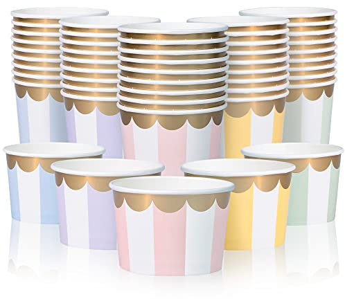Bicchieri di carta per gelato – 50 ciotole da dessert usa e getta da 255,1 g per cibi caldi o freddi, forniture per feste da 255 ml, tazze per gelato, yogurt congelato, zuppe, 5 colori pastello a