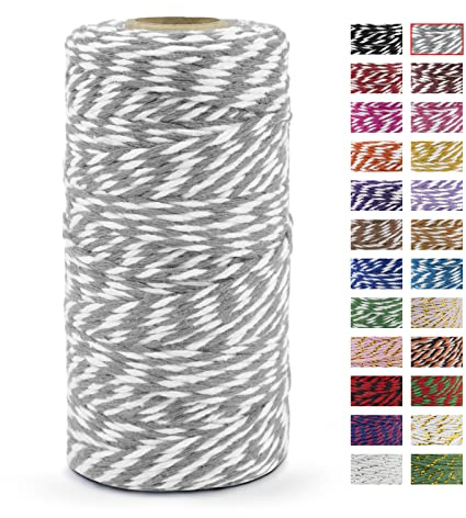 LEREATI Kordel Grau und Weiß Bindfaden 2mm x 100m Baumwollfaden Bäckergarn Küchengarn Bastelschnur Paketschnur Dekokordel für DIY Kunstgewerbe Gartenarbeit Geschenke Verpacken Weihnachten