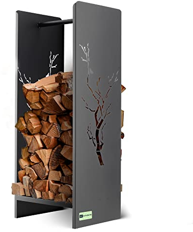 KADAX Range Buche, Etagere Interieure pour Buches de Cheminee, Rangement Elegant et Pratique pour Organiser vos Bois de Chauffage (Noir, 35 x 30 x 90 cm)