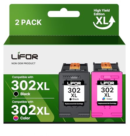 LIFOR 302XL Ink Cartridges 302 Ink Cartridges Combo Pack Remanufactured for HP 302 XL Black and Colour Ink for HP Envy 4520 4527 4524 4523 OfficeJet 3835 3830 3831 4650 DeskJet 3630 Packing May Vary