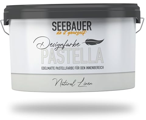 SEEBAUER diy Pastellfarbe PASTELLA Grau 2,5L (Natural Linen) Edelmatte Wandfarbe Hellgrau - Innenfarbe sehr hohe Deckkraft - Matt, Abwaschbar und Tropffrei