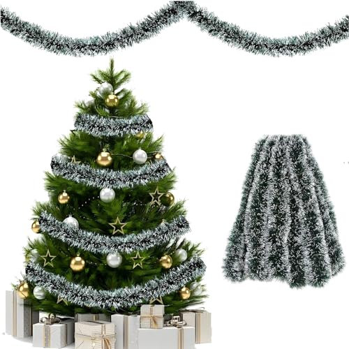 5 PCS Espumillón y Guirnalda de Oropel de Navidad, 2M Brillante para Decoraciones de Interior y Exterior (Verde Oscuro)