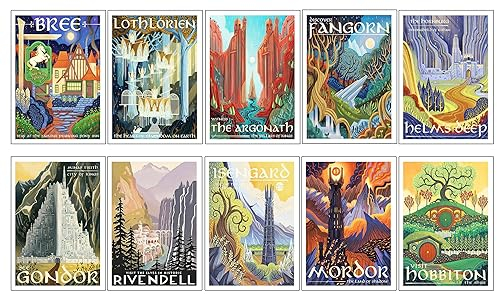 DKORARTE Set mit 10 A4-Wandtafeln für Bilder, Dekoration, modernes Wohnzimmer, Schlafzimmer, Zimmer, ohne Rahmen, Serie und Filme, Herr der Ringe, Der Hobbit, (29,7 x 21 cm)