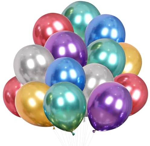 Palloncini Colorati, 50 Pezzi Palloncini Metallo Colore, per Compleanno, Matrimonio Anniversario,Battesimo, Prima Comunione, Laurea Festa di Halloween, Cerimonia Addobbi e Decorazione