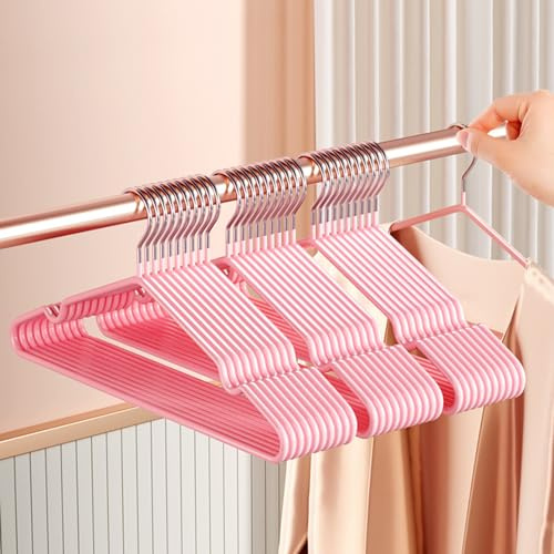 Trouser Hangers -10Pack Skirt Hangers with Clips Heavy Duty Chrome Coat Hangers for Trousers- Space Saving Pants Hangers (40, Pink, 30cm)