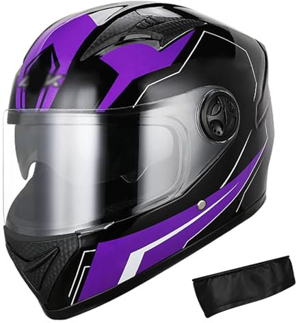 Casco Moto Integrale con Doppia Visiera con Sciarpa al Collo per Uomo E Donna Caschi da Corsa per Bici da Strada Omologati DOT/ECE,Viola